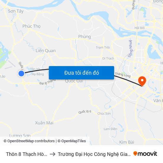 Thôn 8 Thạch Hòa Hòa Lạc to Trường Đại Học Công Nghệ Giao Thông Vận Tải map