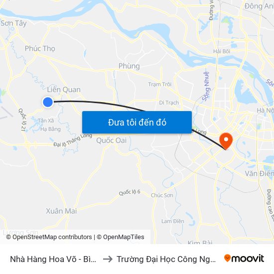 Nhà Hàng Hoa Võ - Bình Yên - Thạch Thất to Trường Đại Học Công Nghệ Giao Thông Vận Tải map