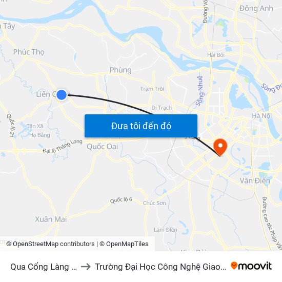 Qua Cổng Làng Thúy Lai to Trường Đại Học Công Nghệ Giao Thông Vận Tải map