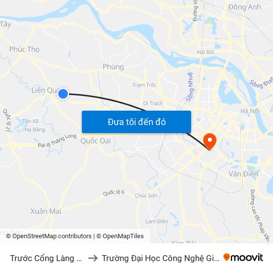 Trước Cổng Làng Hương Ngải to Trường Đại Học Công Nghệ Giao Thông Vận Tải map