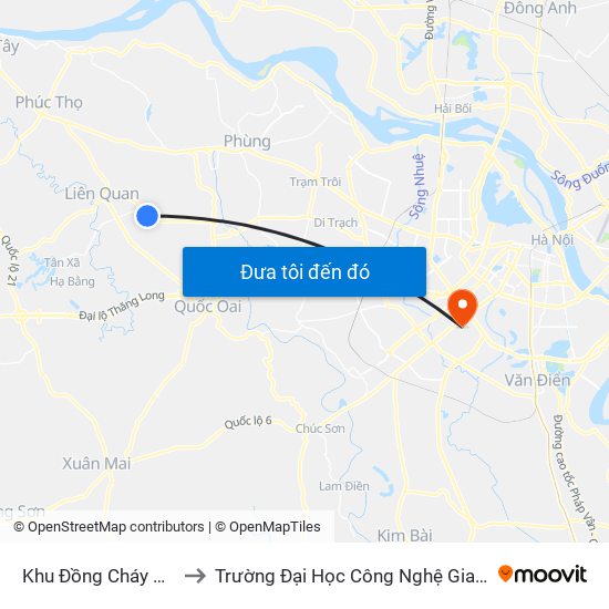 Khu Đồng Cháy Hưng Ngải to Trường Đại Học Công Nghệ Giao Thông Vận Tải map