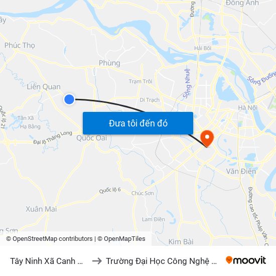 Tây Ninh Xã Canh Nậu (Chiều Đi) to Trường Đại Học Công Nghệ Giao Thông Vận Tải map