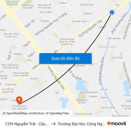 129t Nguyễn Trãi - Cầu Vượt Đi Bộ Royal City to Trường Đại Học Công Nghệ Giao Thông Vận Tải map