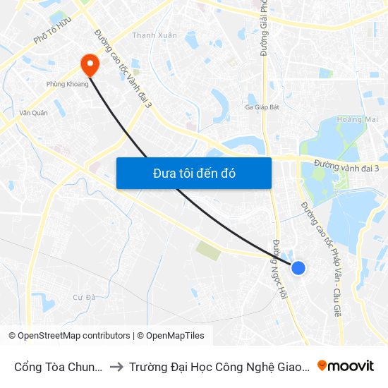 Cổng Tòa Chung Cư Iec to Trường Đại Học Công Nghệ Giao Thông Vận Tải map