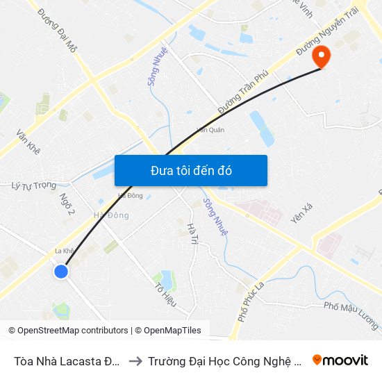 Tòa Nhà Lacasta Đường Văn Khê to Trường Đại Học Công Nghệ Giao Thông Vận Tải map