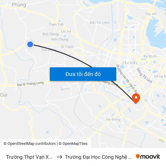 Trường Thpt Vạn Xuân - Hoài Đức to Trường Đại Học Công Nghệ Giao Thông Vận Tải map