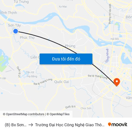 (B) Bx Sơn Tây to Trường Đại Học Công Nghệ Giao Thông Vận Tải map