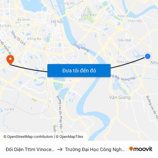 Đối Diện Tttm Vinocean Park Gia Lâm to Trường Đại Học Công Nghệ Giao Thông Vận Tải map