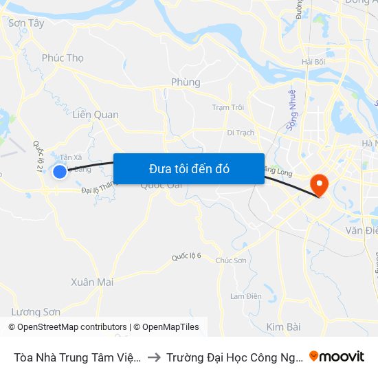 Tòa Nhà Trung Tâm Viện  Đo Lường Việt Nam to Trường Đại Học Công Nghệ Giao Thông Vận Tải map