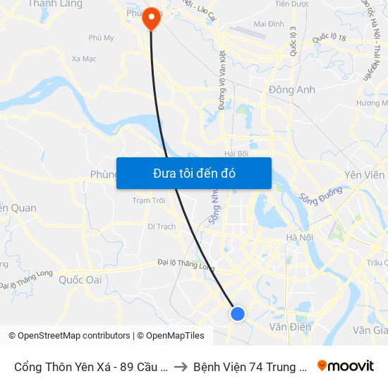 Cổng Thôn Yên Xá - 89 Cầu Bươu to Bệnh Viện 74 Trung Ương map