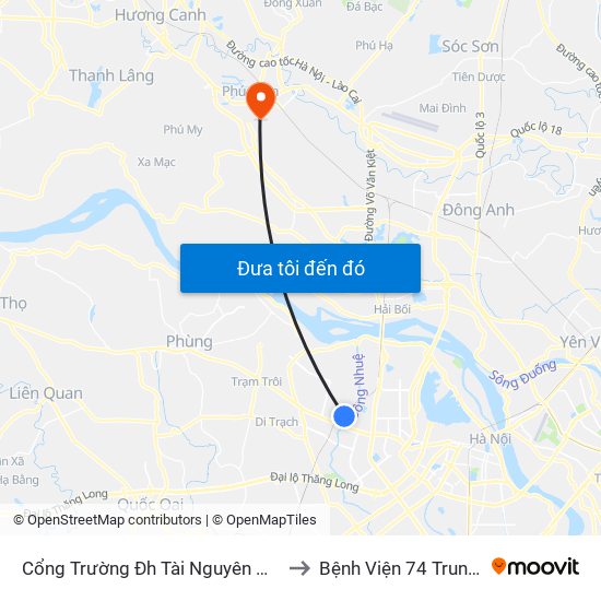 Cổng Trường Đh Tài Nguyên Môi Trường to Bệnh Viện 74 Trung Ương map