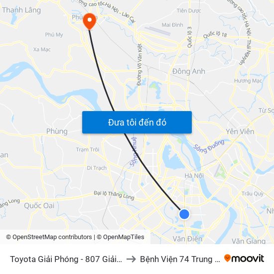 Toyota Giải Phóng - 807 Giải Phóng to Bệnh Viện 74 Trung Ương map