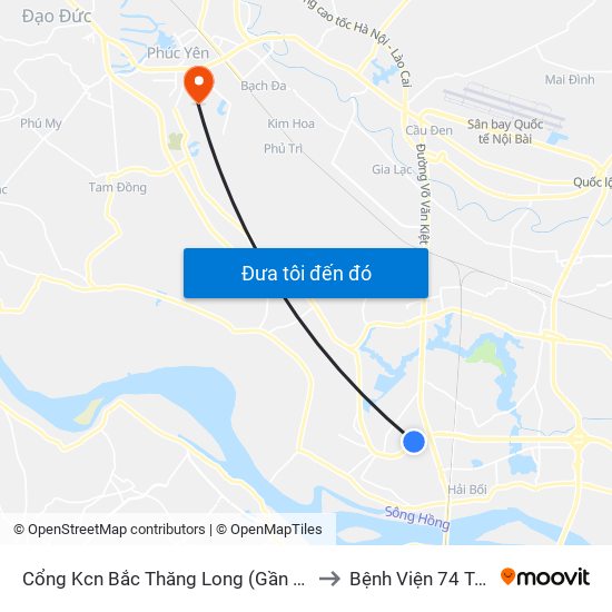 Cổng Kcn Bắc Thăng Long (Gần Cầu Vượt Bộ Hành) to Bệnh Viện 74 Trung Ương map