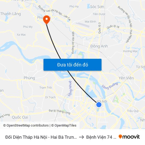 Đối Diện Tháp Hà Nội - Hai Bà Trưng (Cạnh 56 Hai Bà Trưng) to Bệnh Viện 74 Trung Ương map