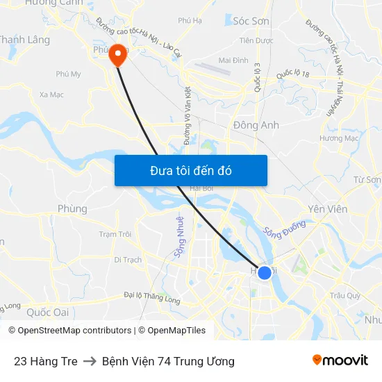 23 Hàng Tre to Bệnh Viện 74 Trung Ương map
