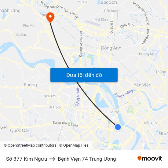 Số 377 Kim Ngưu to Bệnh Viện 74 Trung Ương map