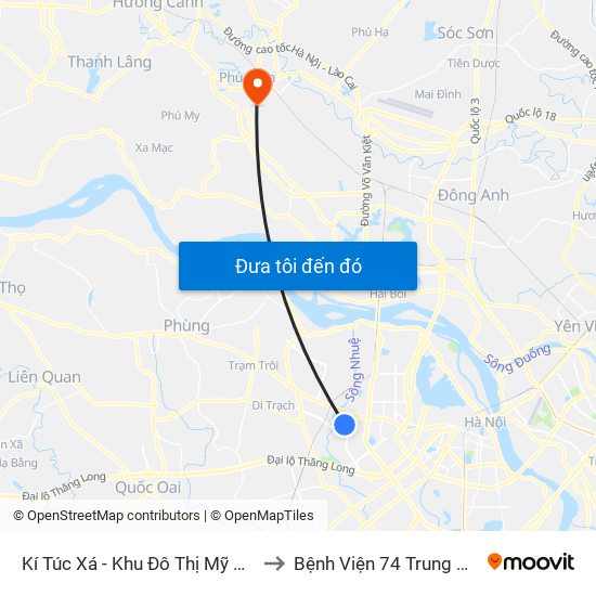 Kí Túc Xá - Khu Đô Thị Mỹ Đình II to Bệnh Viện 74 Trung Ương map