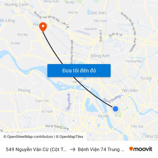 549 Nguyễn Văn Cừ (Cột Trước) to Bệnh Viện 74 Trung Ương map