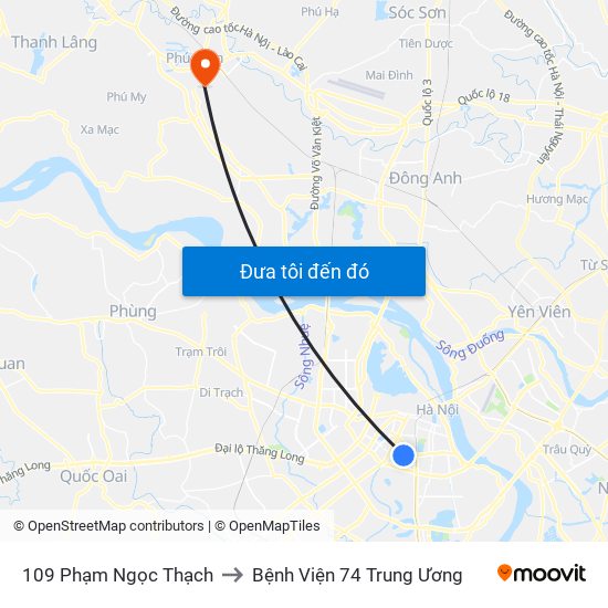 109 Phạm Ngọc Thạch to Bệnh Viện 74 Trung Ương map