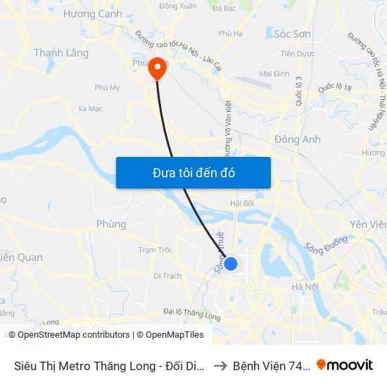 Siêu Thị Metro Thăng Long - Đối Diện Ngõ 599 Phạm Văn Đồng to Bệnh Viện 74 Trung Ương map