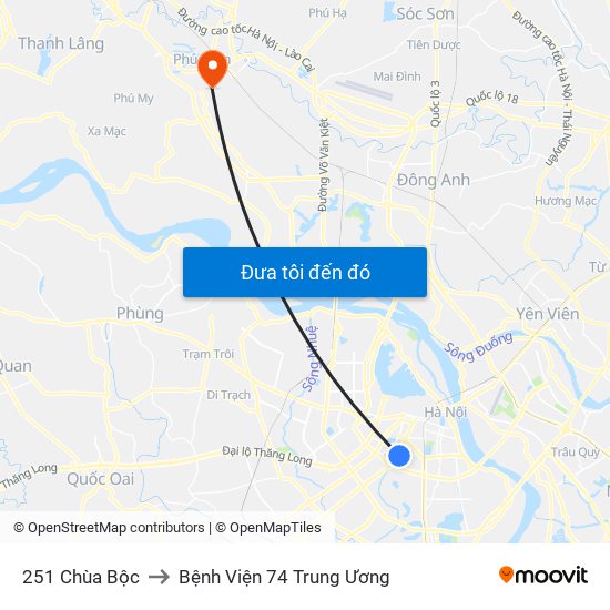 251 Chùa Bộc to Bệnh Viện 74 Trung Ương map