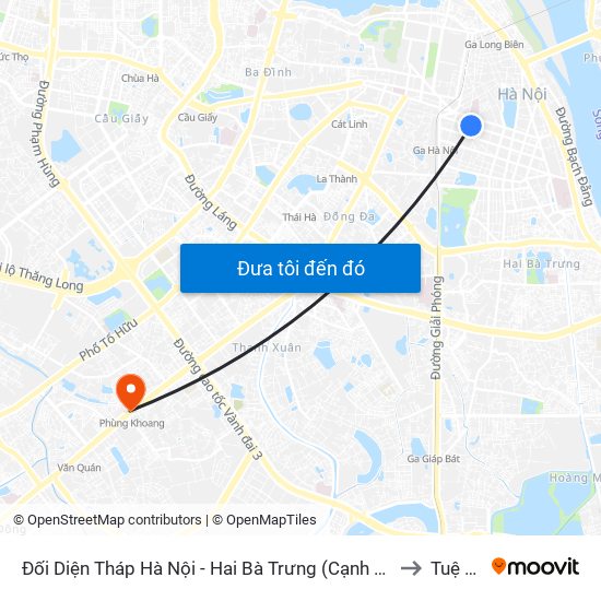 Đối Diện Tháp Hà Nội - Hai Bà Trưng (Cạnh 56 Hai Bà Trưng) to Tuệ Tĩnh map