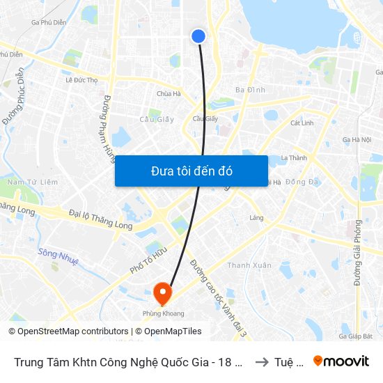 Trung Tâm Khtn Công Nghệ Quốc Gia - 18 Hoàng Quốc Việt to Tuệ Tĩnh map