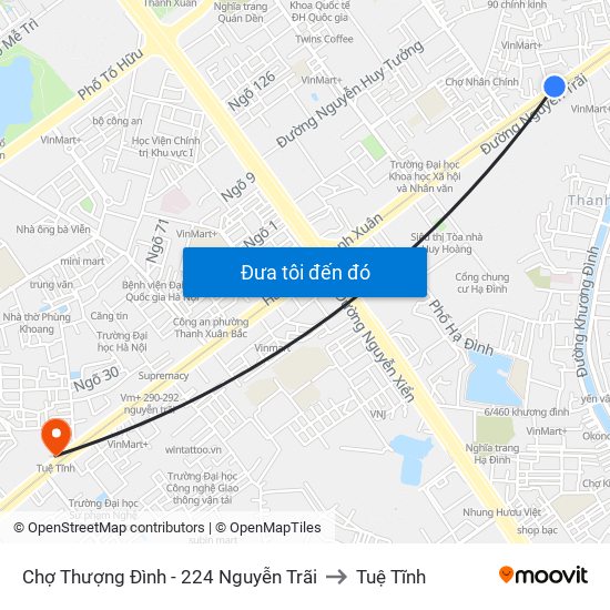 Chợ Thượng Đình - 224 Nguyễn Trãi to Tuệ Tĩnh map