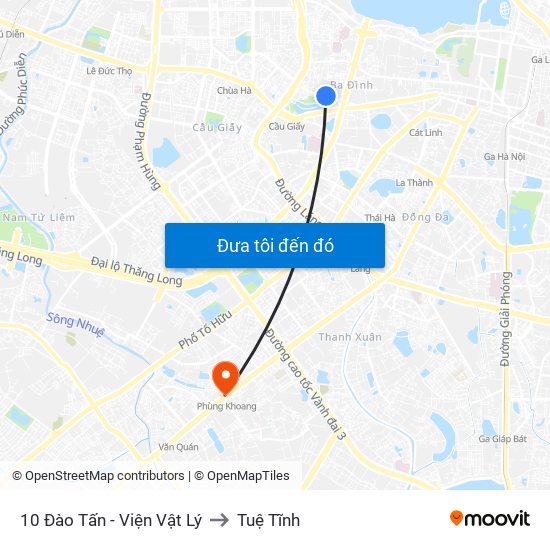 10 Đào Tấn - Viện Vật Lý to Tuệ Tĩnh map