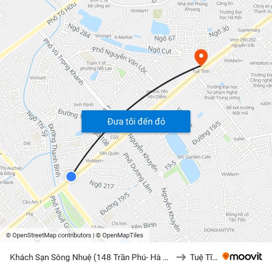 Khách Sạn Sông Nhuệ (148 Trần Phú- Hà Đông) to Tuệ Tĩnh map
