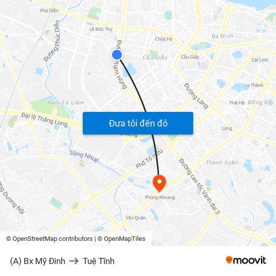 (A) Bx Mỹ Đình to Tuệ Tĩnh map