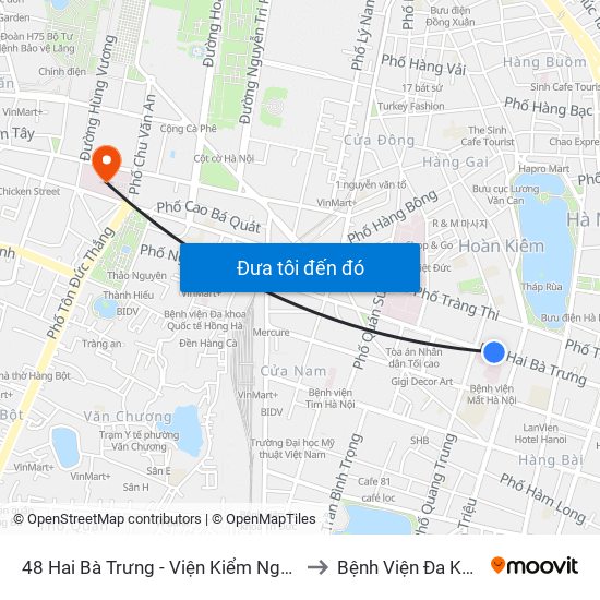 48 Hai Bà Trưng - Viện Kiểm Nghiệm Thuốc Trung Ương to Bệnh Viện Đa Khoa Xanh Pôn map