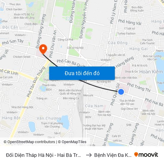 Đối Diện Tháp Hà Nội - Hai Bà Trưng (Cạnh 56 Hai Bà Trưng) to Bệnh Viện Đa Khoa Xanh Pôn map