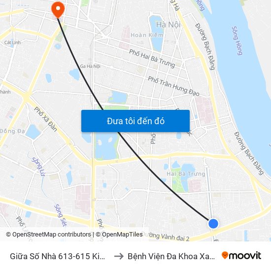 Giữa Số Nhà 613-615 Kim Ngưu to Bệnh Viện Đa Khoa Xanh Pôn map