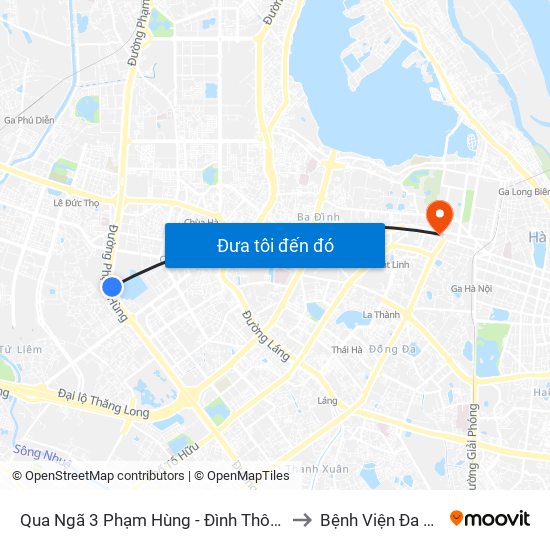 Qua Ngã 3 Phạm Hùng - Đình Thôn (Hướng Đi Phạm Văn Đồng) to Bệnh Viện Đa Khoa Xanh Pôn map