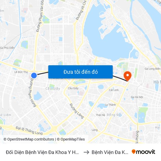 Nhà Máy Nước Mai Dịch - Phạm Hùng to Bệnh Viện Đa Khoa Xanh Pôn map