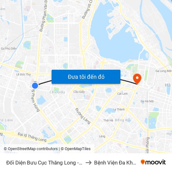 Đối Diện Bưu Cục Thăng Long - Đường Phạm Hùng to Bệnh Viện Đa Khoa Xanh Pôn map