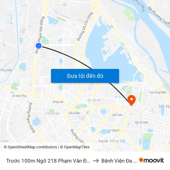 Trước 100m Ngõ 218 Phạm Văn Đồng (Đối Diện Công Viên Hòa Bình) to Bệnh Viện Đa Khoa Xanh Pôn map