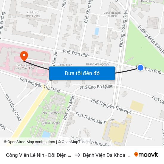 Công Viên Lê Nin - Đối Diện 35 Trần Phú to Bệnh Viện Đa Khoa Xanh Pôn map