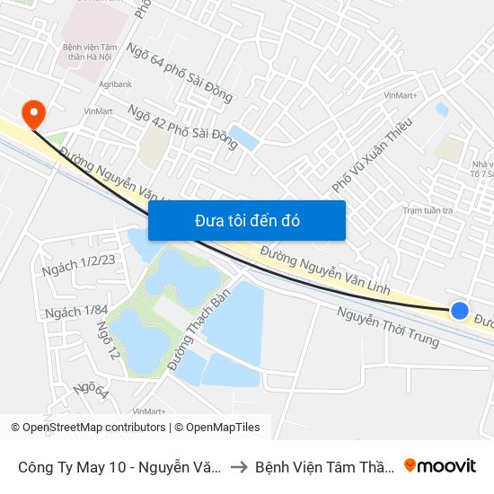 Công Ty May 10 - Nguyễn Văn Linh to Bệnh Viện Tâm Thần Hn map