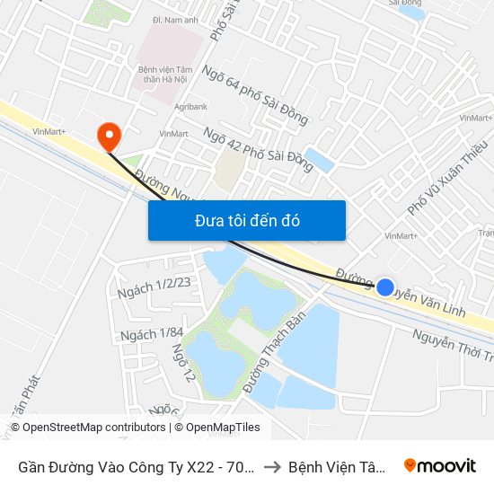 Gần Đường Vào Công Ty X22 - 705 Nguyễn Văn Linh to Bệnh Viện Tâm Thần Hn map