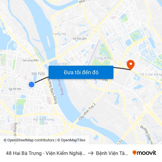 48 Hai Bà Trưng - Viện Kiểm Nghiệm Thuốc Trung Ương to Bệnh Viện Tâm Thần Hn map