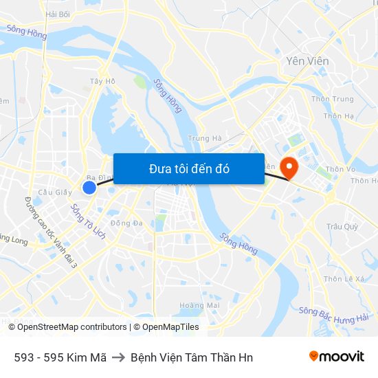 593 - 595 Kim Mã to Bệnh Viện Tâm Thần Hn map