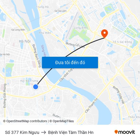 Số 377 Kim Ngưu to Bệnh Viện Tâm Thần Hn map