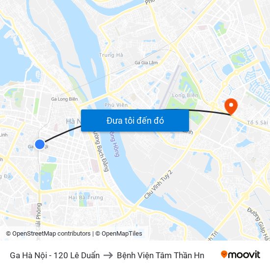 Ga Hà Nội - 120 Lê Duẩn to Bệnh Viện Tâm Thần Hn map