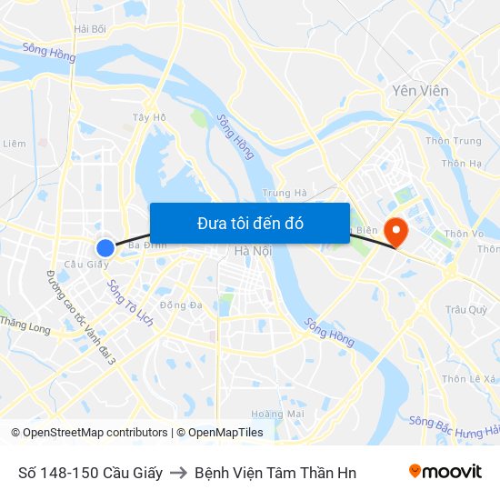 Số 148-150 Cầu Giấy to Bệnh Viện Tâm Thần Hn map