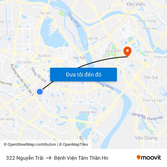 322 Nguyễn Trãi to Bệnh Viện Tâm Thần Hn map
