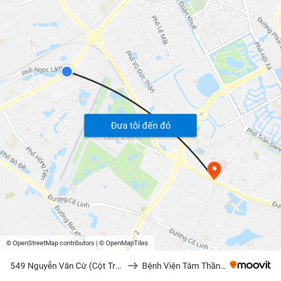 549 Nguyễn Văn Cừ (Cột Trước) to Bệnh Viện Tâm Thần Hn map