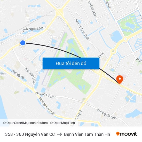 358 - 360 Nguyễn Văn Cừ to Bệnh Viện Tâm Thần Hn map