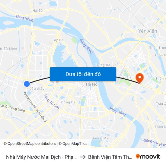 Nhà Máy Nước Mai Dịch - Phạm Hùng to Bệnh Viện Tâm Thần Hn map